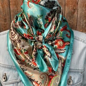 Turquoise 70's Paisley Wild Rag Scarf